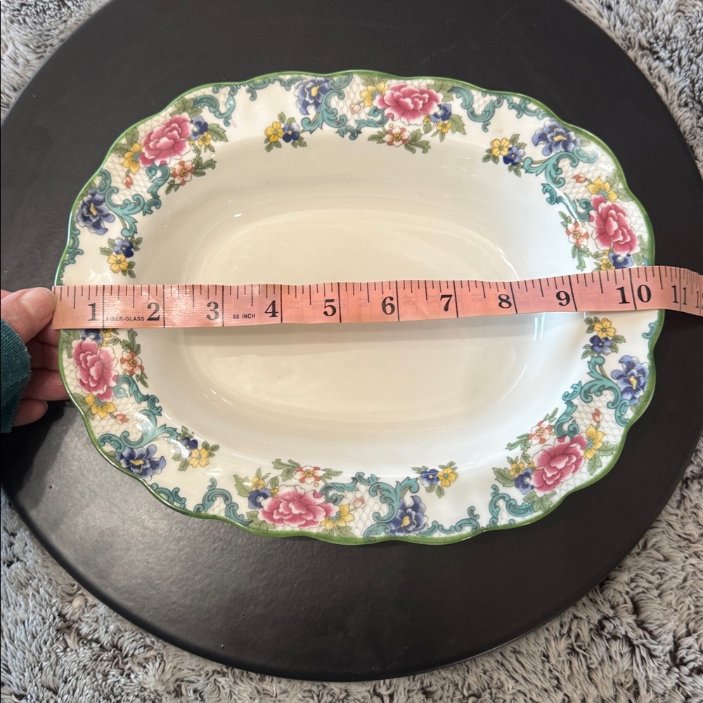 Vintage Royal Doulton Floradora‎ Green Oval Serving Bowl 10" Fine China Scallop - Picture 14 of 15